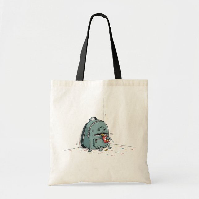 Sad Backpack Eating Chips | Funny Relatable Cartoo Tote Bag (Front)