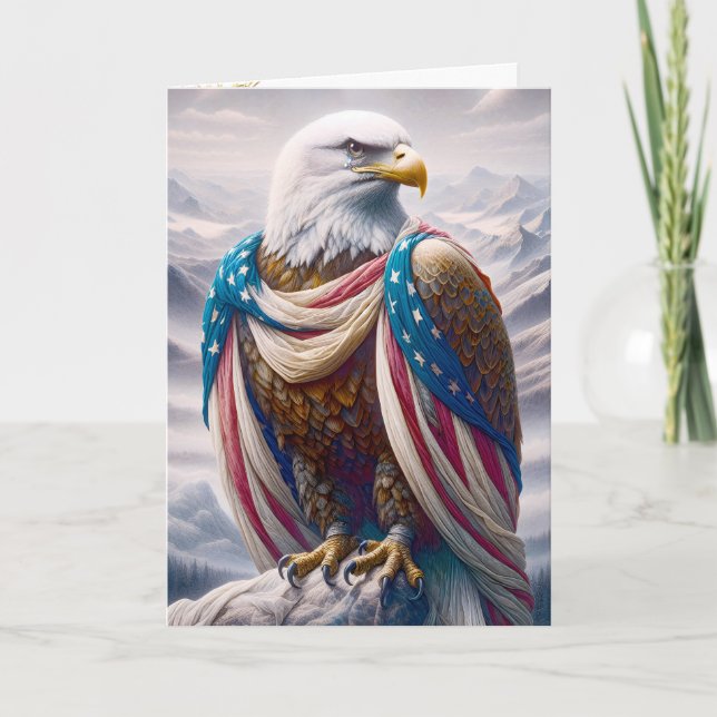 Sad Bald Eagle with Flag 4th of July  Card (Front)