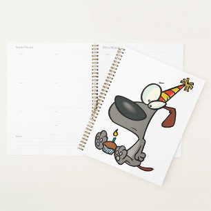 Sad Birthday Dog Cartoon with Cupcake Planner