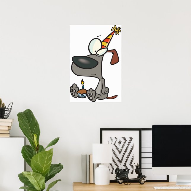 Sad Birthday Dog Cartoon with Cupcake Poster (Creator Uploaded)