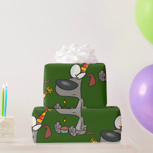Sad Birthday Dog Cartoon with Cupcake Wrapping Paper