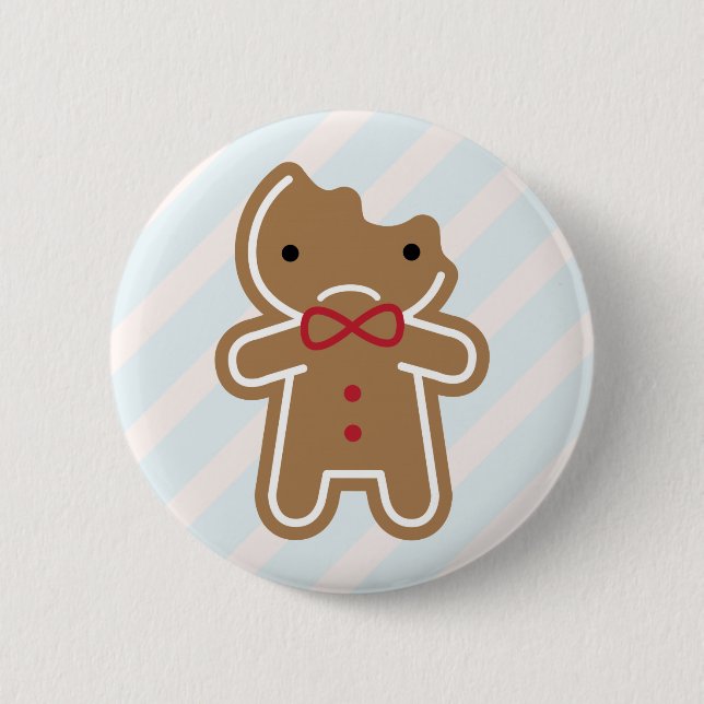 Sad Bitten Kawaii Gingerbread Man 6 Cm Round Badge (Front)