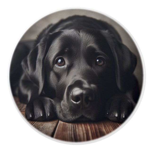Sad Black Labrador Retriever Dog Pet Animal Ceramic Knob (Front)