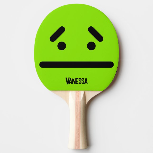 Sad Blank Face Green with Name Ping Pong Paddle (Front)