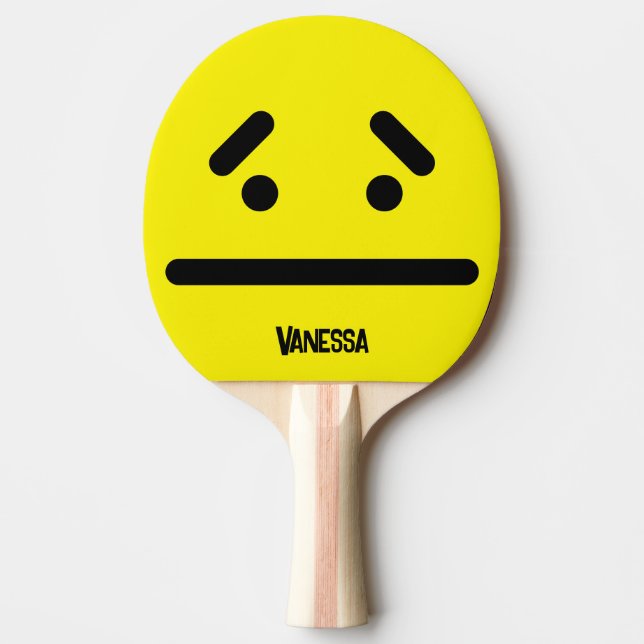Sad Blank Face Yellow with Name Ping Pong Paddle (Front)