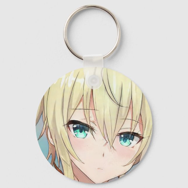 Sad blonde girl green eyes anime manga key ring (Front)