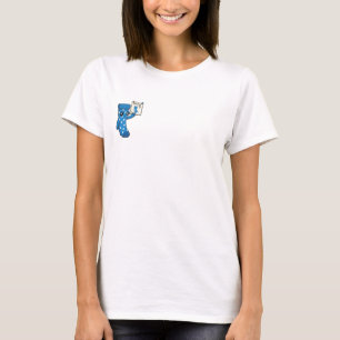 Sad Blue Polka Dot Sock Character Holding Missing T-Shirt