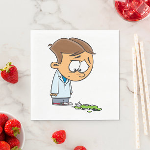 Sad Boy Scientist with Broken Experiment Napkin