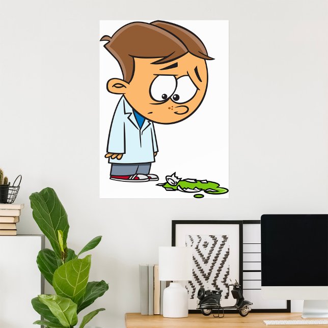 Sad Boy Scientist with Broken Experiment Poster (Creator Uploaded)
