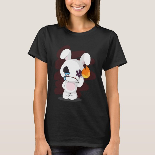 Sad Broken Cute Emo Creepy Bunny Goth Horror T-Shirt (Front)