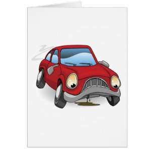 Sad broken down cartoon car