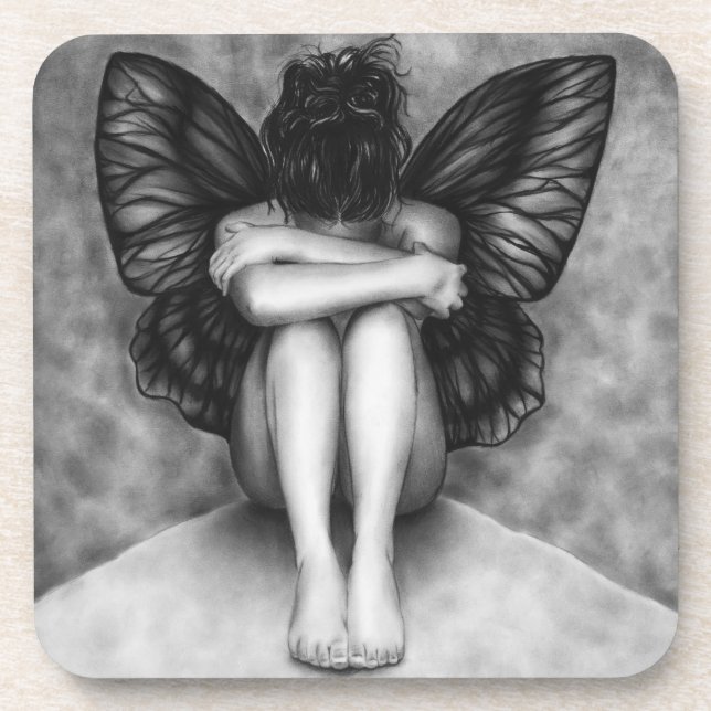 Sad Butterfly Girl Coaster Set (Front)