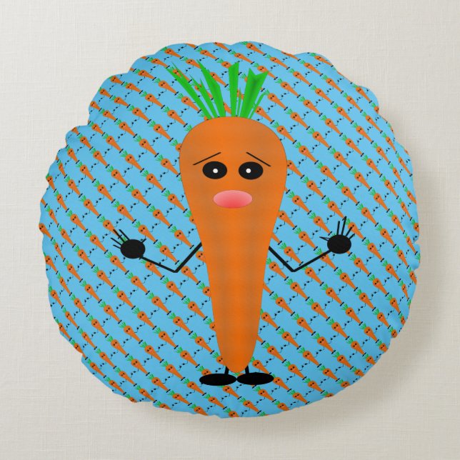 Sad Carrot by Kenneth Yoncich Round Cushion (Front)