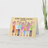 Sad cartoon people waving goodbye