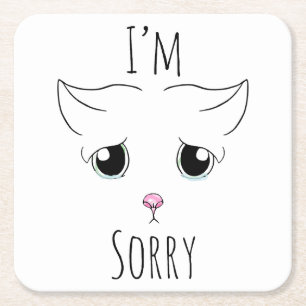 Sad Cat Face: I'm Sorry Square Paper Coaster