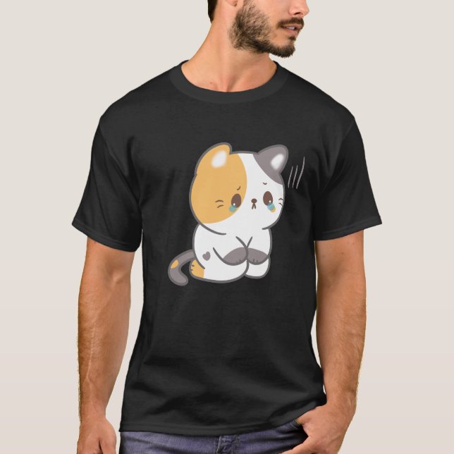 Sad Cat In Grunge, Sad Cat Emoji T-Shirt (Front)