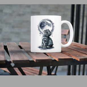 Sad cat with moon coffee mug