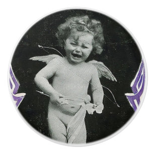 Sad Cherub Angel Print Ceramic Knob