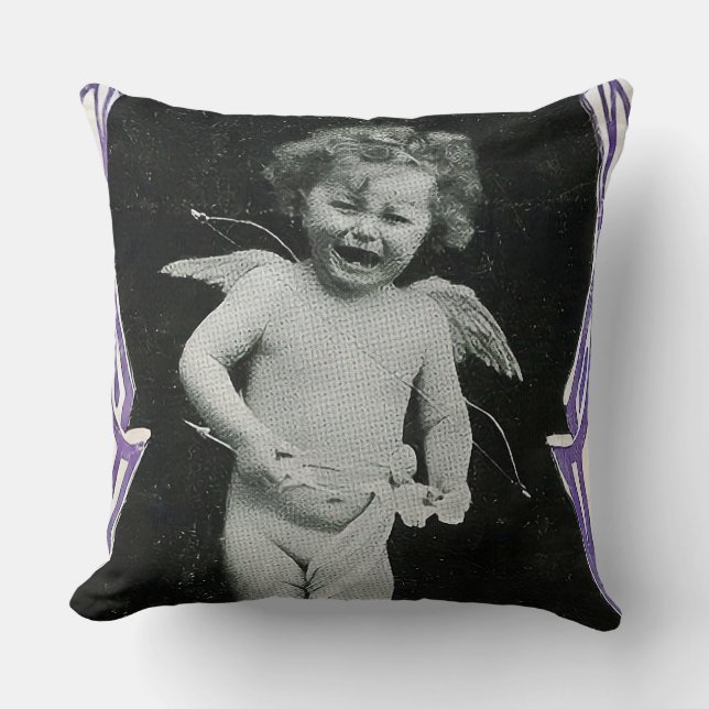 Sad Cherub Angel Print Cushion (Front)