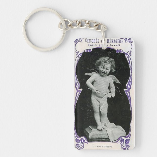 Sad Cherub Angel Print Key Ring (Front)