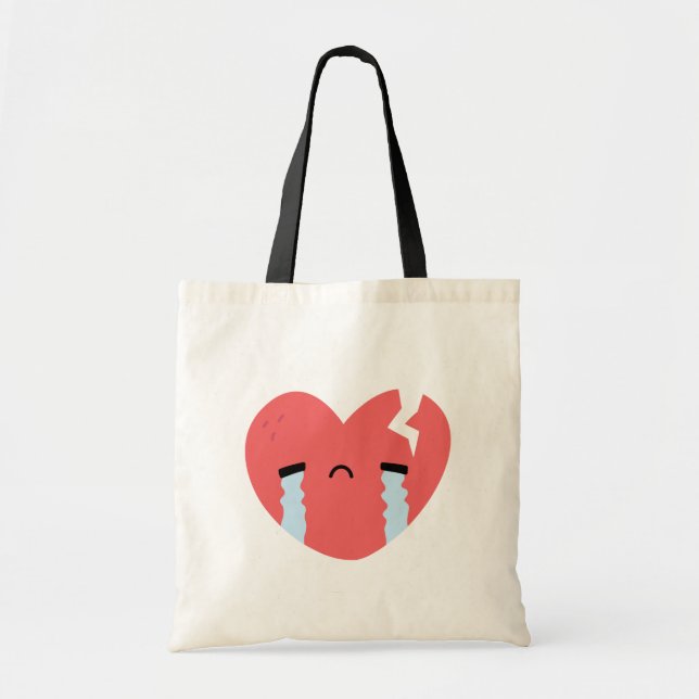 Sad Crying Broken Heart Face Emoji Tote Bag (Front)