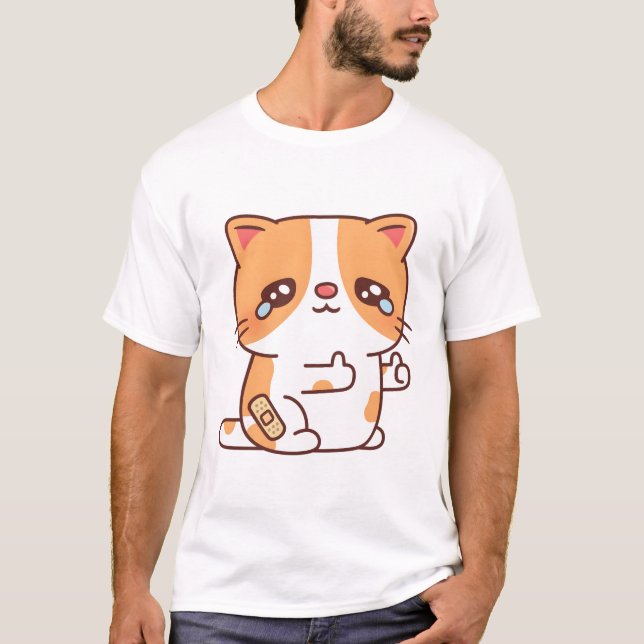 Sad Crying Cat But Thumbs Up T-Shirt (Front)