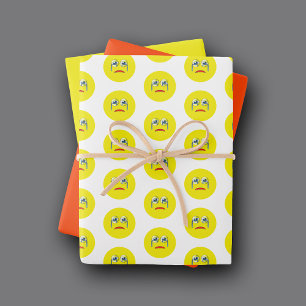 Sad Crying Emoji Pattern Wrapping Paper Sheet