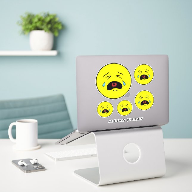 Sad Crying Tears Yellow Face Collection Name 8" (Laptop On Desk)