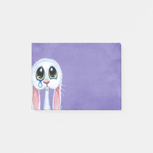 Sad Crying White Rabbit Illustration Post-it Notes (Front)