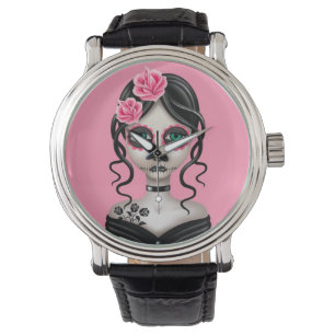 Sad Day of the Dead Girl on Pink Watch