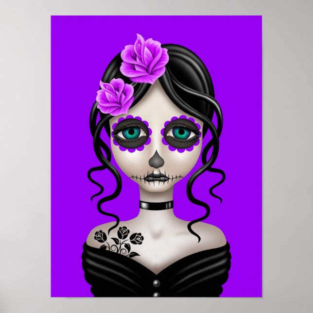 Sad Day of the Dead Girl on Purple Poster (Front)