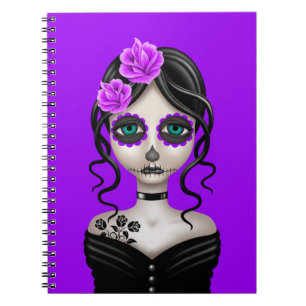 Sad Day of the Dead Girl on Purple Spiral Notebook