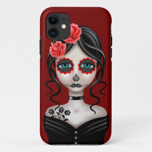 Sad Day of the Dead Girl on Red Case-Mate iPhone Case