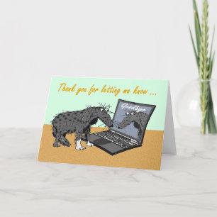 Sad dog and lap computer, Goodbye. Thank You Card