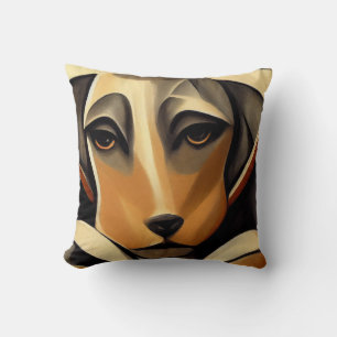 Sad Dog Face Art Deco Style Cushion