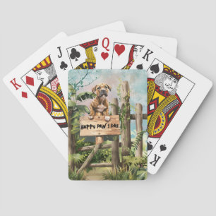 Sad Dog On Fence Happy Paw's Day  Playing Cards