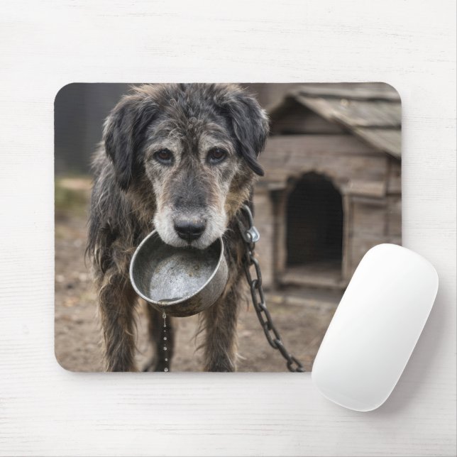 Sad Dog with Empty Water Bowl Mouse Pad (With Mouse)