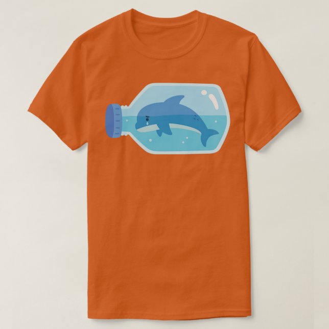 Sad Dolphin Trapped In Plastic Bottle T-Shirt (Design Front)