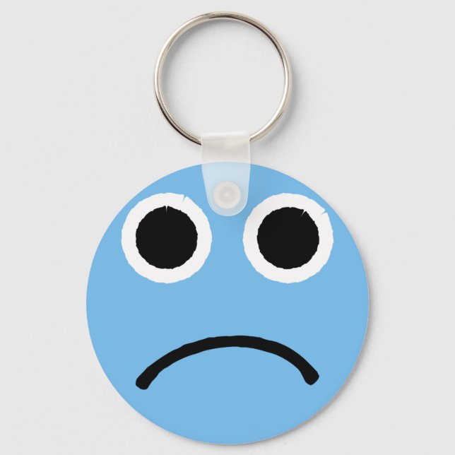 Sad Face Blue Frowning Emoticon Emoji Key Ring (Front)