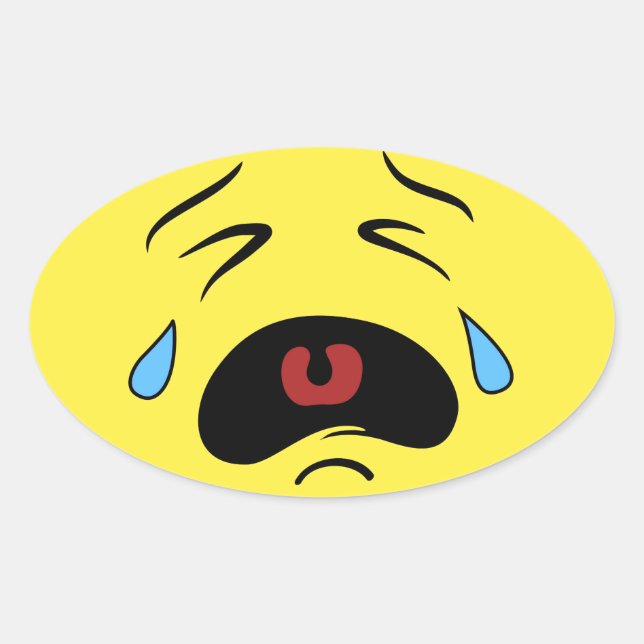 Sad Face Emoji Oval Sticker (Front)