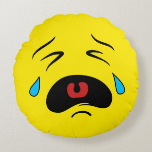 Sad Face Emoji Round Cushion