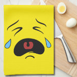 Sad Face Emoji Tea Towel<br><div class="desc">This sad little emoji face is having a bad day.  Crying face with a bright yellow background. Sad Crying Face Emoji Funny kitchen towel.</div>