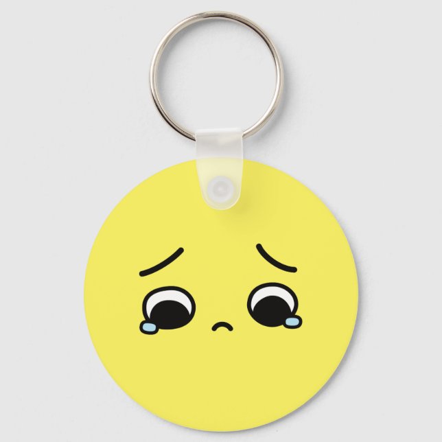 Sad Face Feeling Down Emoji Yellow Key Ring (Front)