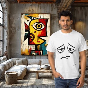 Sad Face Minimalist Emotional Humour Monday T-Shirt