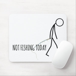 Sad Fisherman Stickman on White Mouse Pad