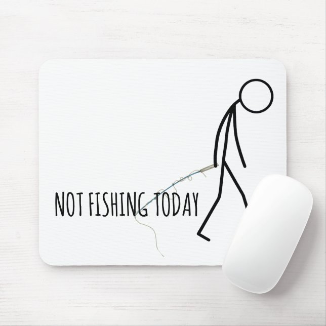 Sad Fisherman Stickman on White Mouse Pad (With Mouse)