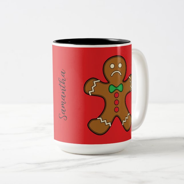 Sad Gingerbread Man | Add your Name Two-Tone Coffee Mug (Front Right)