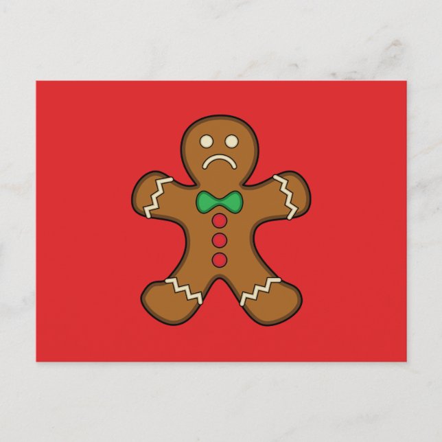 Sad Gingerbread Man Holiday Postcard (Front)