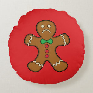 Sad Gingerbread Man Round Cushion