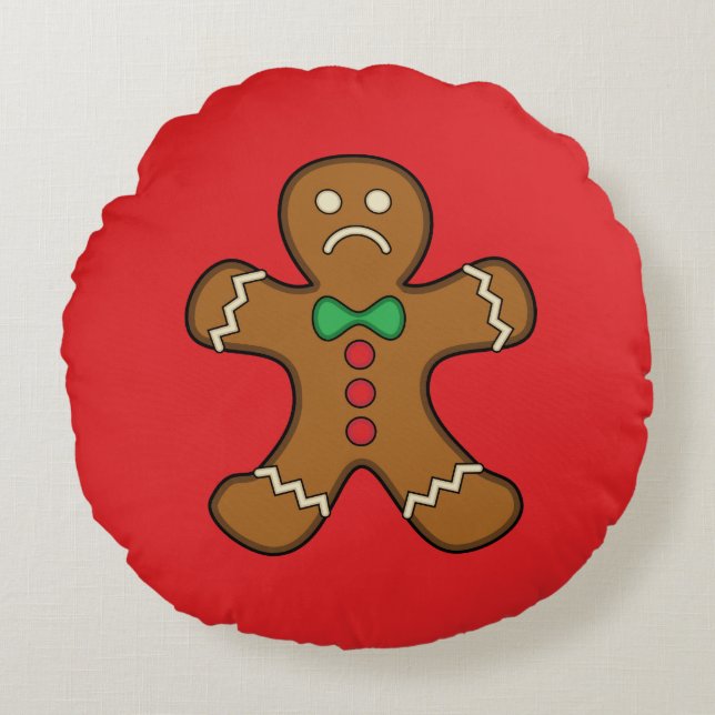 Sad Gingerbread Man Round Cushion (Front)